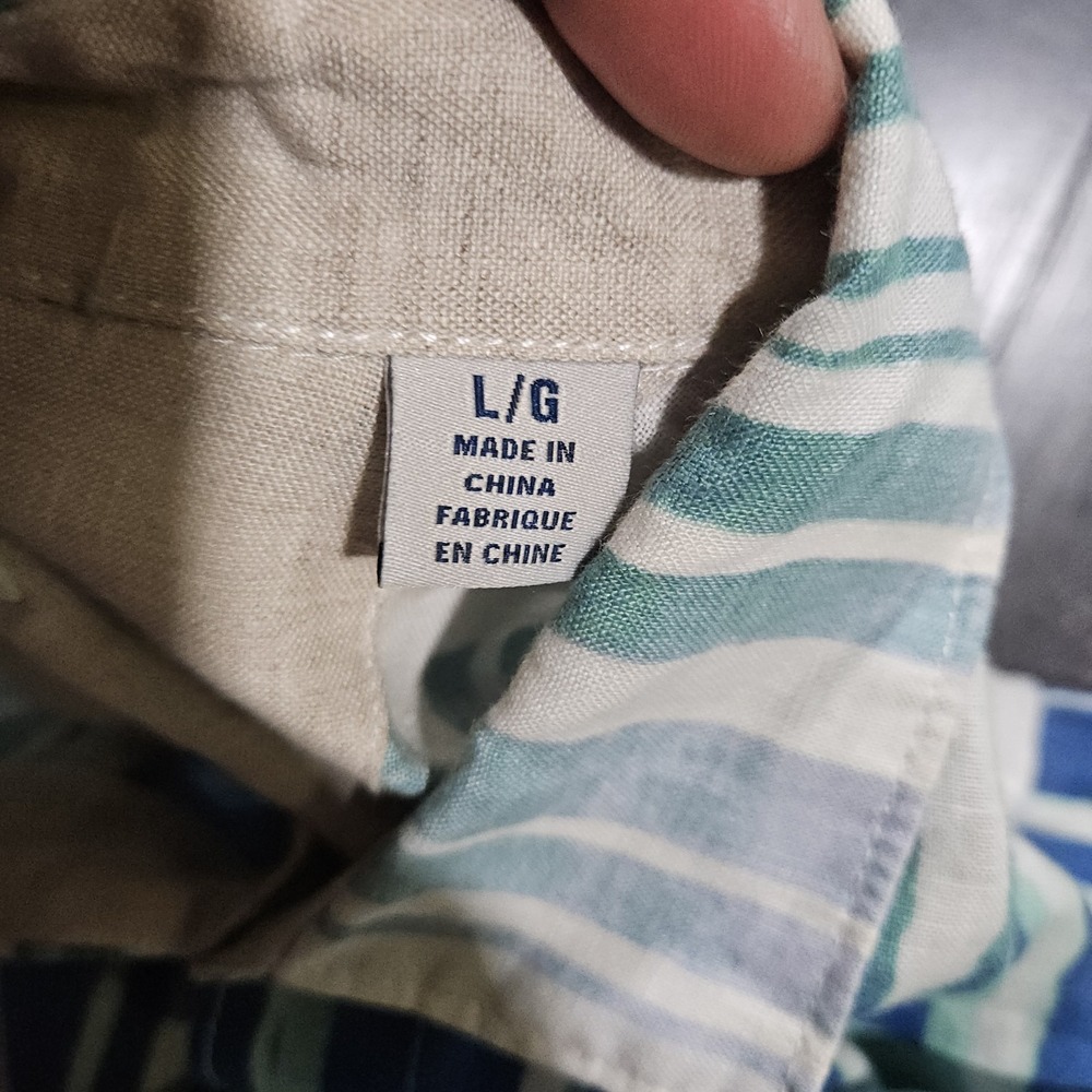 Tommy Bahama 100% Linen Shirt Men L Blue Striped Beach Preppy Boating Yachting - Picture 4 of 12